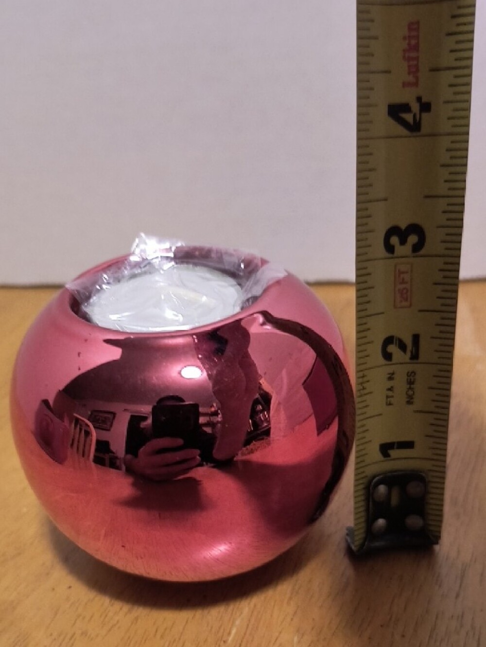 Round Red Metallic Christmas Ball Tea Light Candle Holder B4 - Picture 2 of 3
